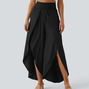 Halara High Waisted Back Waistband Pocket Palazzo Flowy Pant Black